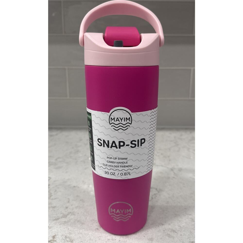 Mayim SNAP SIP 30oz Steel Tumbler Lid Lock Pop-up Straw Handle Hot Bright Pink